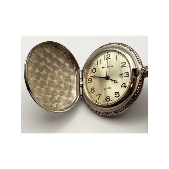 Milan Pocket Watch Mens Full Hunter 3D Deer Front - New Battery - Has Chain Clip - Picture 4 of 10